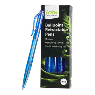 Icon Ballpoint Retractable Pen Blue Packet 10