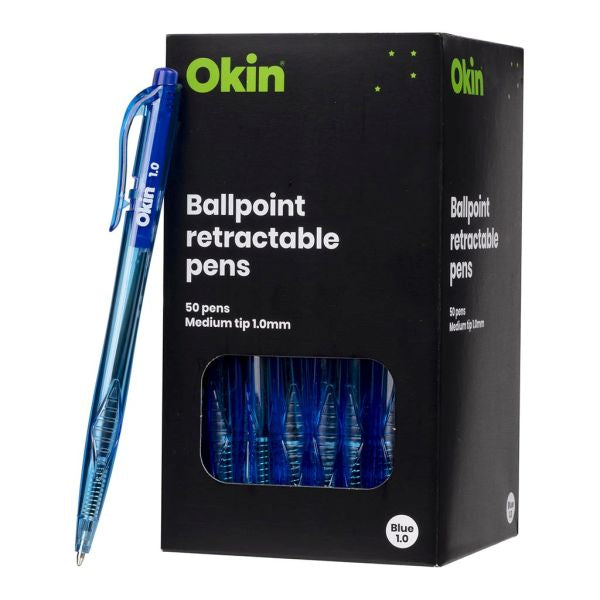 Okin Ballpoint Retractable Pen Blue Packet 50