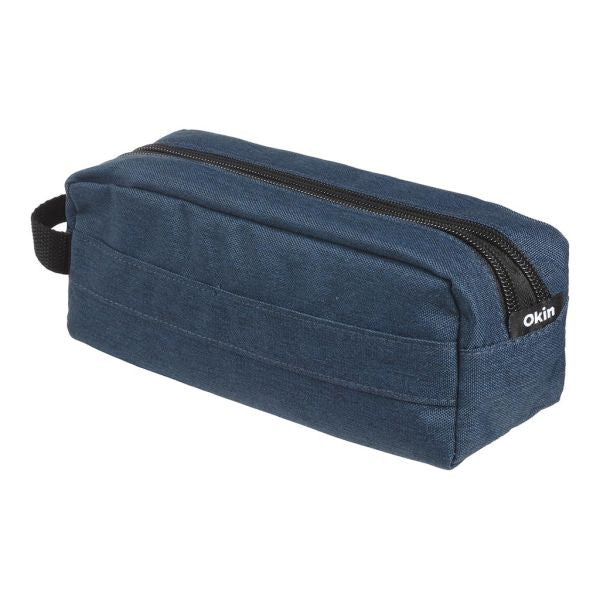 Okin Barrel Pencil Case 2 Zip Dark Blue 22x8x8cm