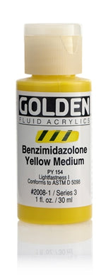 Golden Fluid Acrylic Paint Benzimidazolone Yellow Medium 30ml
