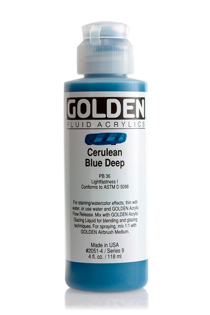 Golden Fluid Acrylic Paint Cerulean Blue Deep 118ml