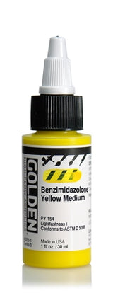 Golden High Flow Acrylic Paint Benzimidazolone Yellow Medium 30ml