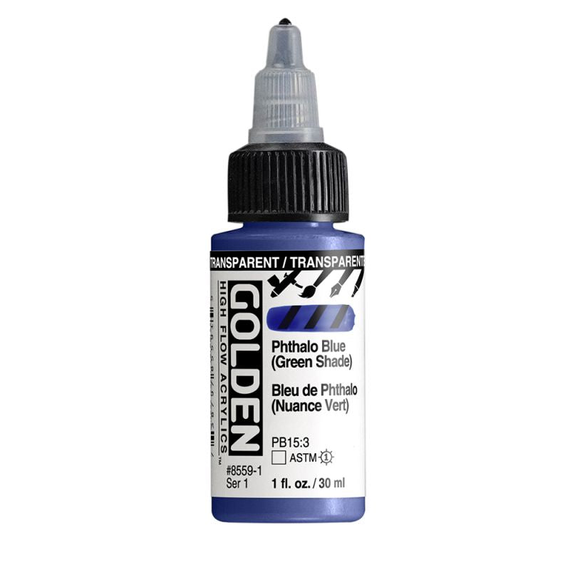 Golden High Flow Acrylic Paint Transparent Phthalo Blue (Green Shade) 30ml