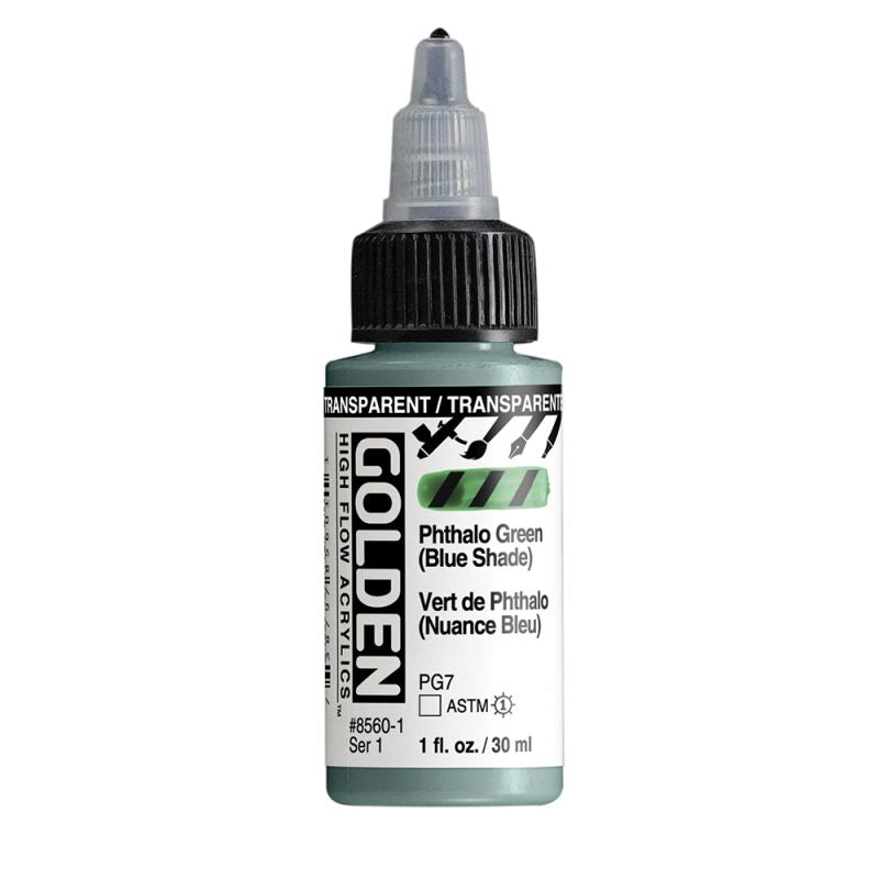 Golden High Flow Acrylic Paint Transparent Phthalo Green (Blue Shade)