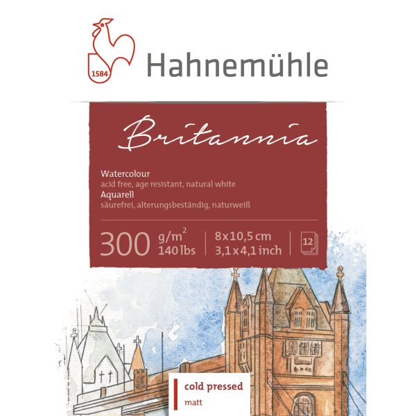 Hahnemuhle Britannia Matte Watercolour Block 300gsm 12 Sheets 8x10cm