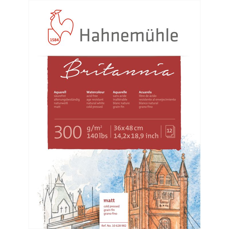 Hahnenuhle Britannia Matt Watercolour Block 300gsm 12 Sheets 36x48cm