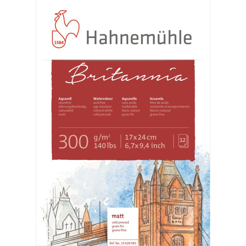 Hahnenuhle Britannia Matt Watercolour Block 300gsm 12 Sheets 17x24cm