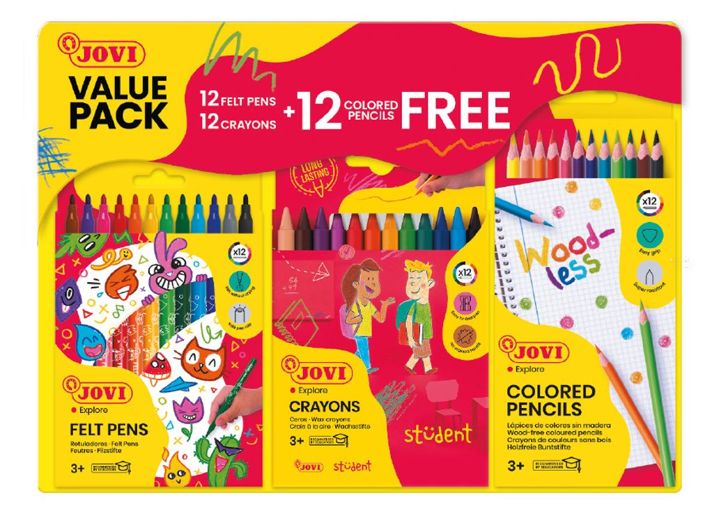 JOVI VALUE PACK PENS+ CRAYONS+ PENCILS 36 PCS