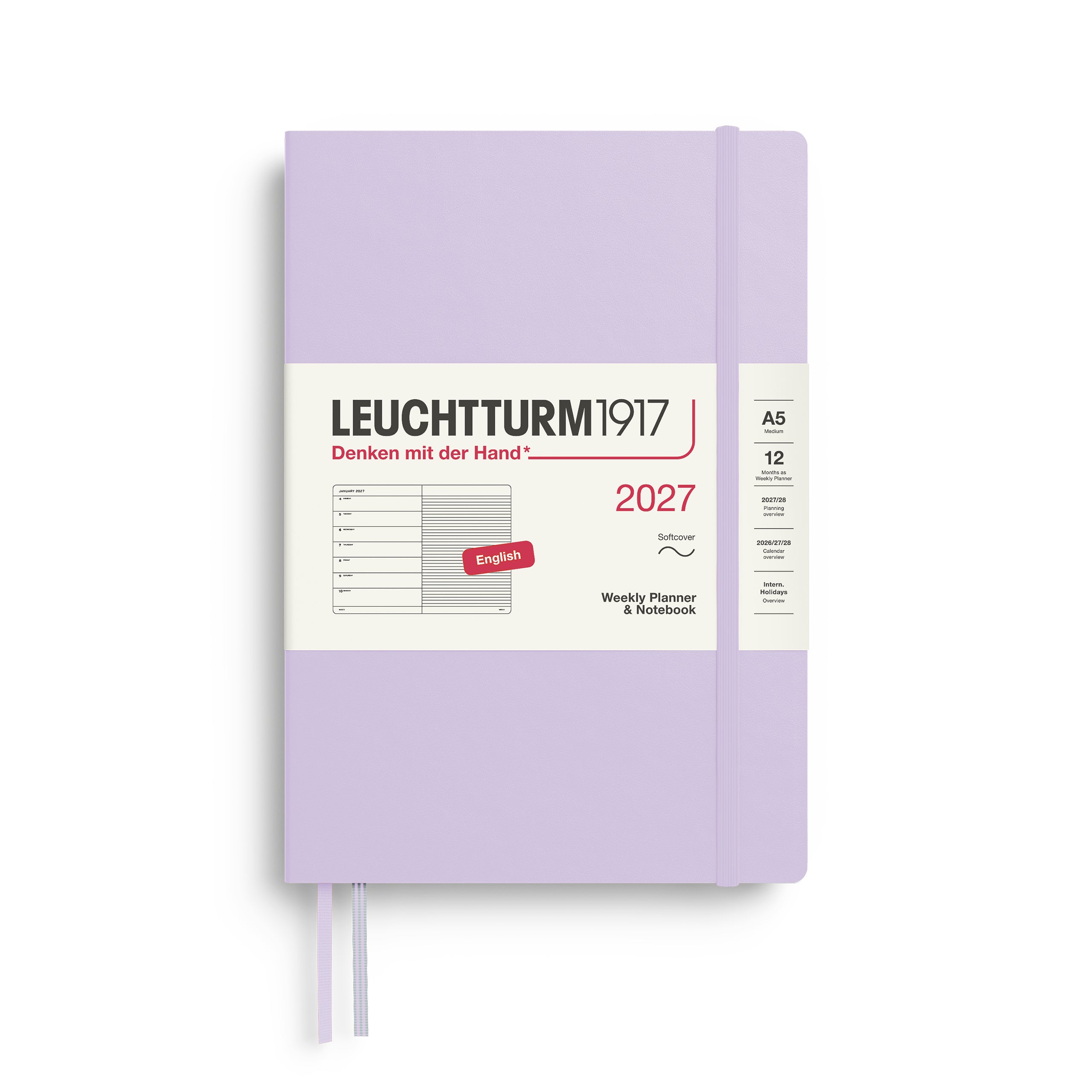 LEUCHTTURM1917 2027 WEEKLY PLANNER & NOTEBOOK LILAC SOFTCOVER
