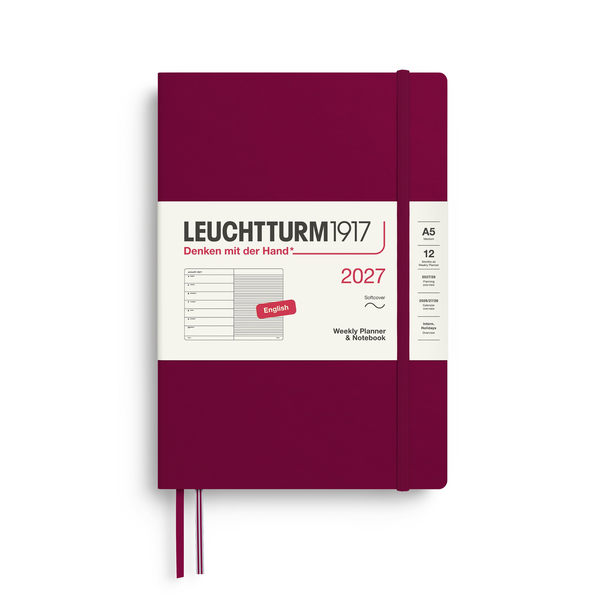 LEUCHTTURM1917 2027 WEEKLY PLANNER & NOTEBOOK PORT RED SOFTCOVER