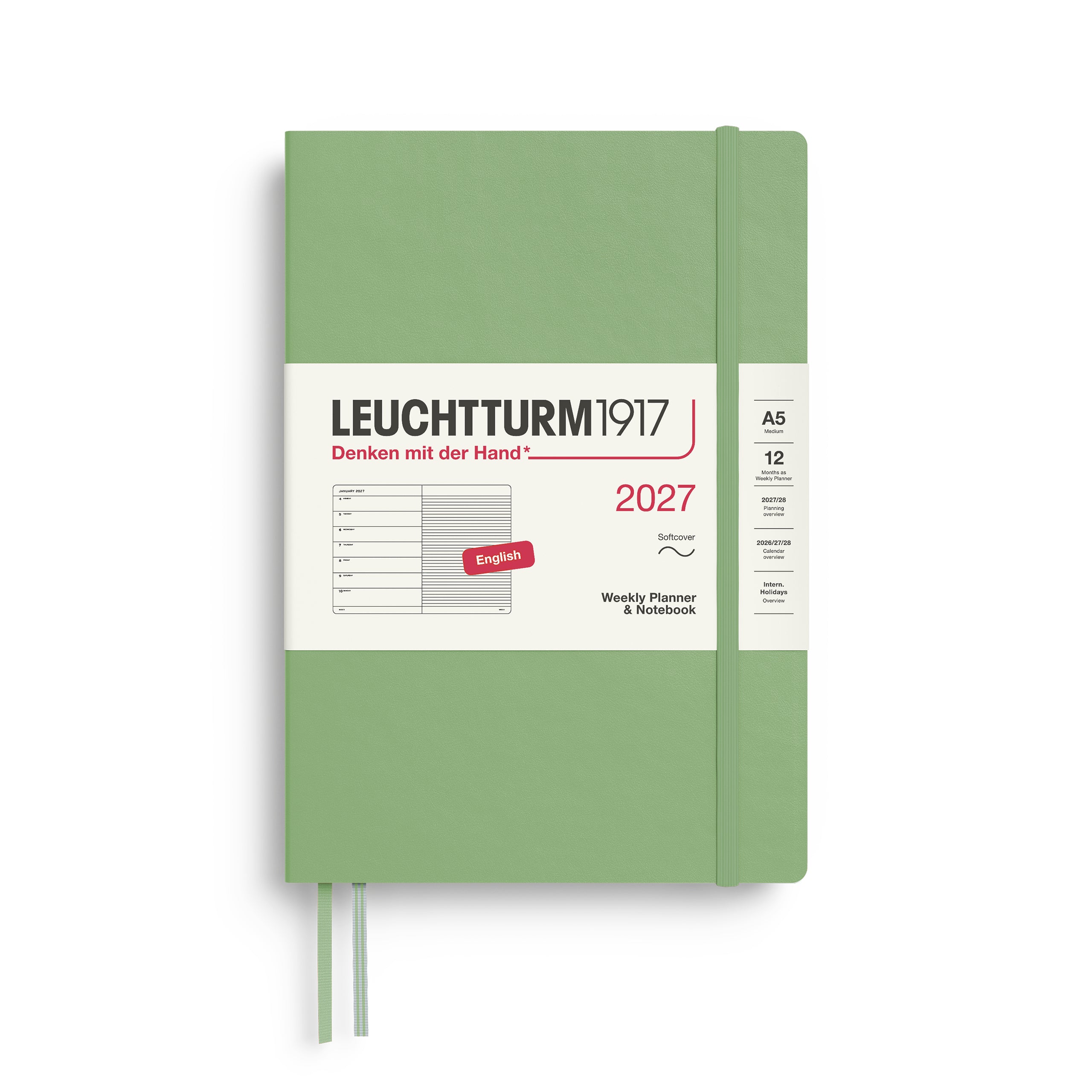 LEUCHTTURM1917 2027 WEEKLY PLANNER & NOTEBOOK SAGE SOFTCOVER