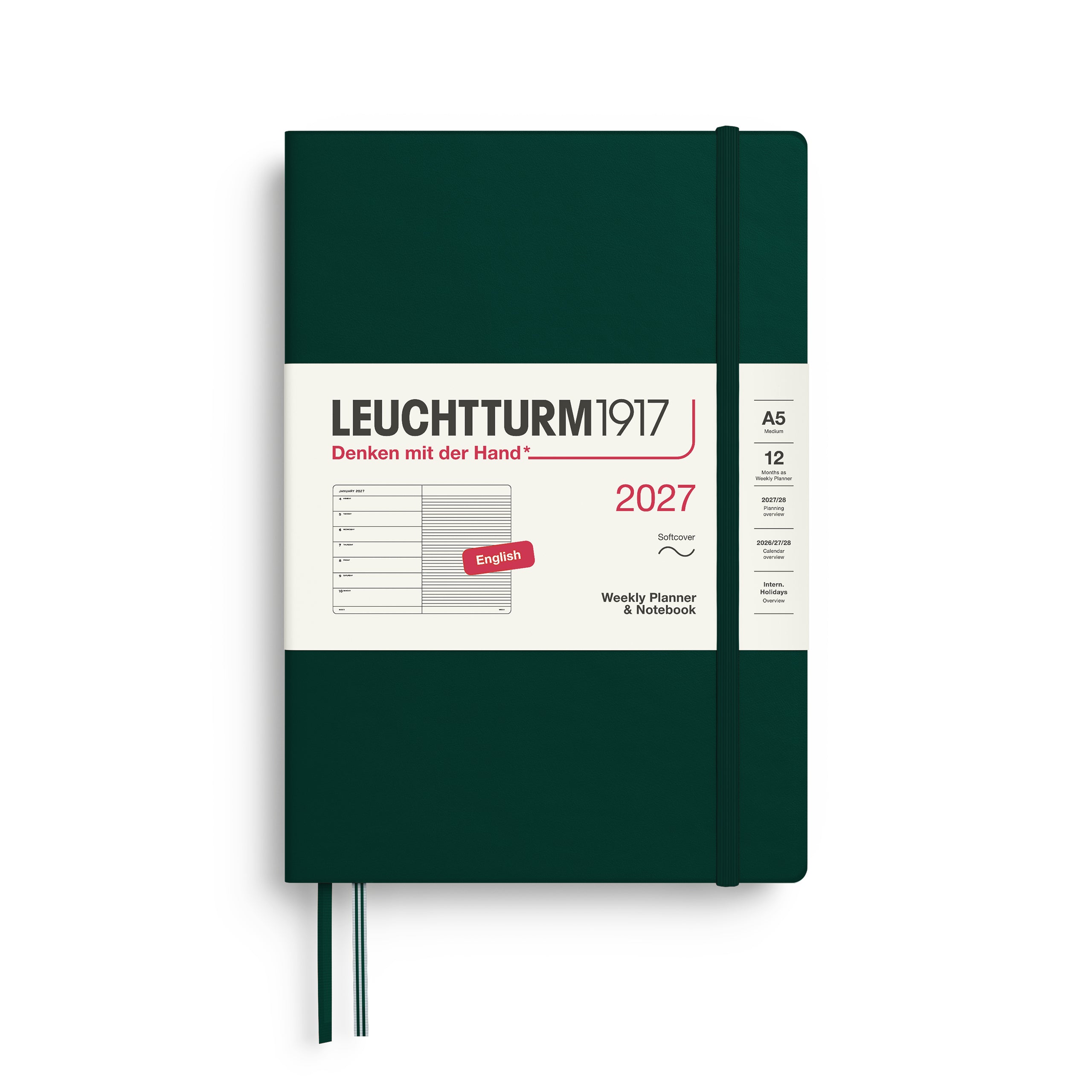 LEUCHTTURM1917 2027 WEEKLY PLANNER & NOTEBOOK FOREST GREEN SOFTCOVER