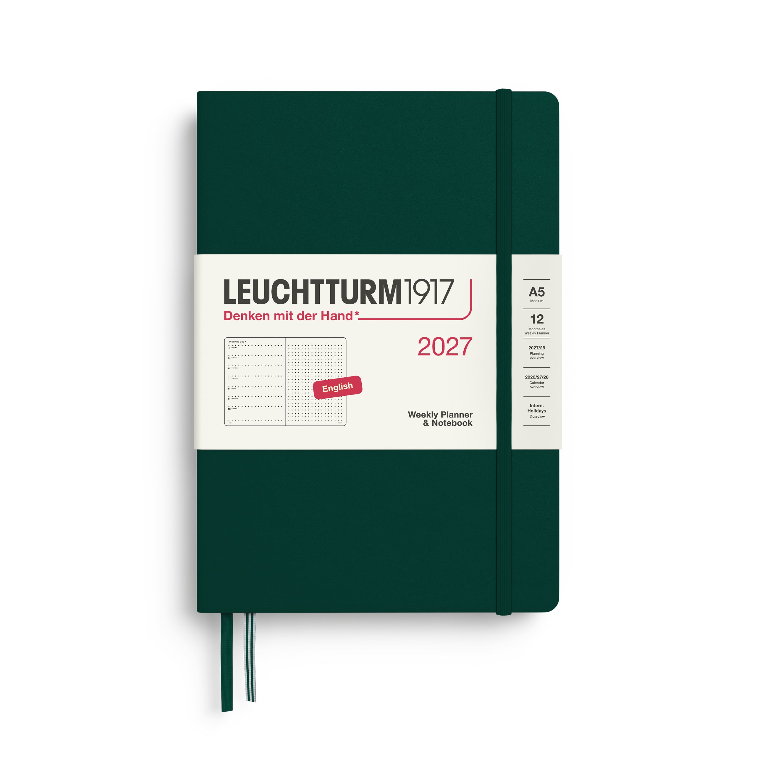 LEUCHTTURM1917 2027 WEEKLY PLANNER & NOTEBOOK FOREST GREEN DOTTED