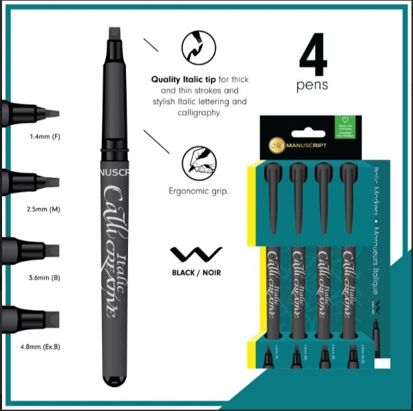 Manuscript Italic Marker Set Black Set 4 SET