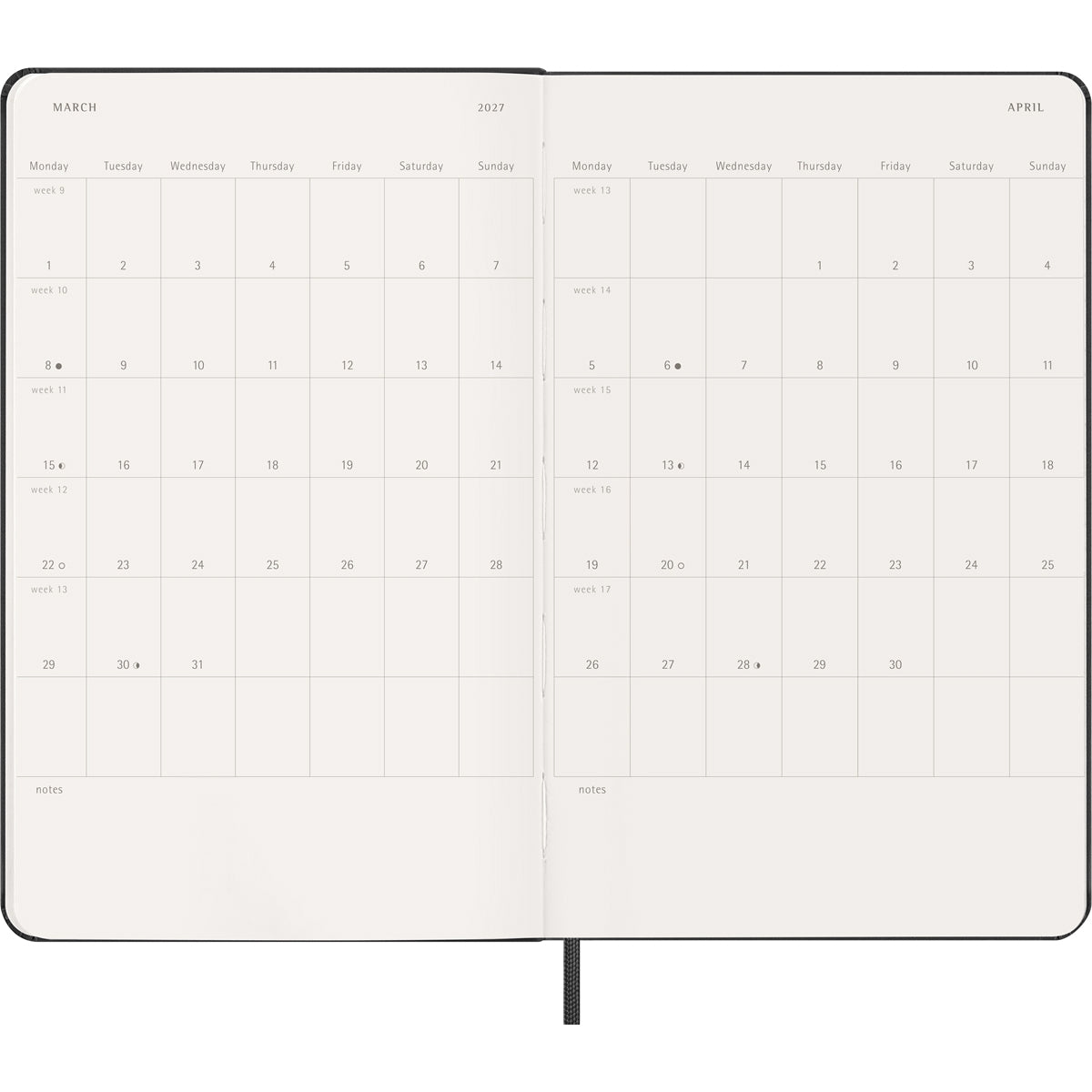 MOLESKINE 2027 WEEKLY + NOTES DIARY BLACK HARD COVER