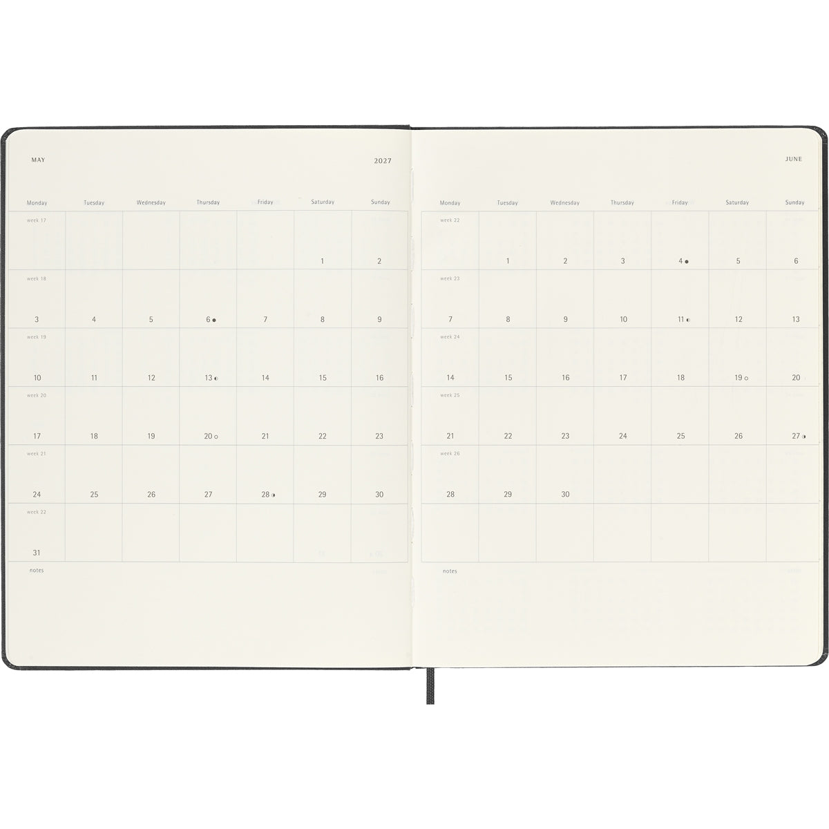 MOLESKINE 2027 WEEKLY + NOTES DIARY BLACK HARD COVER