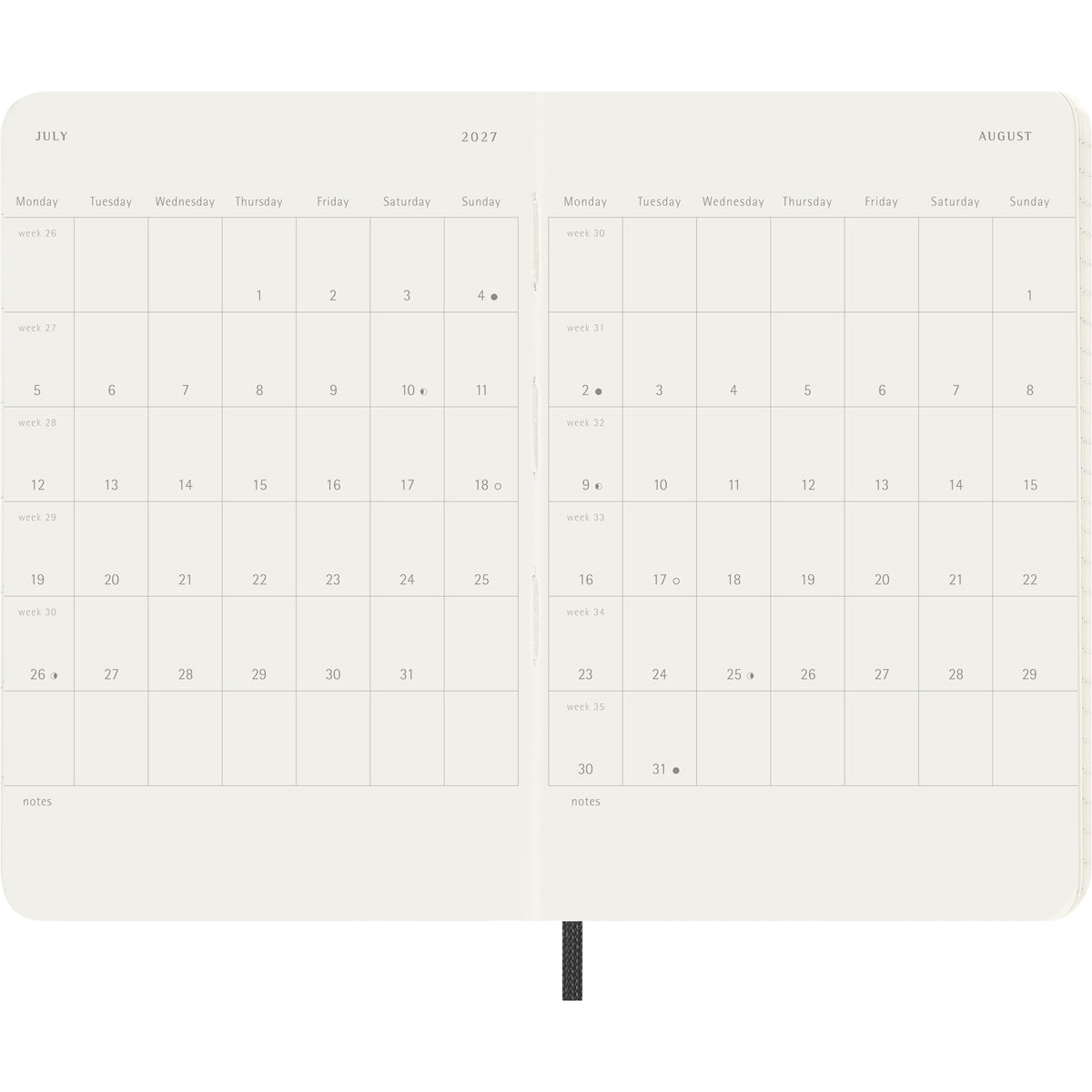 MOLESKINE 2027 WEEKLY + NOTES DIARY BLACK SOFT COVER