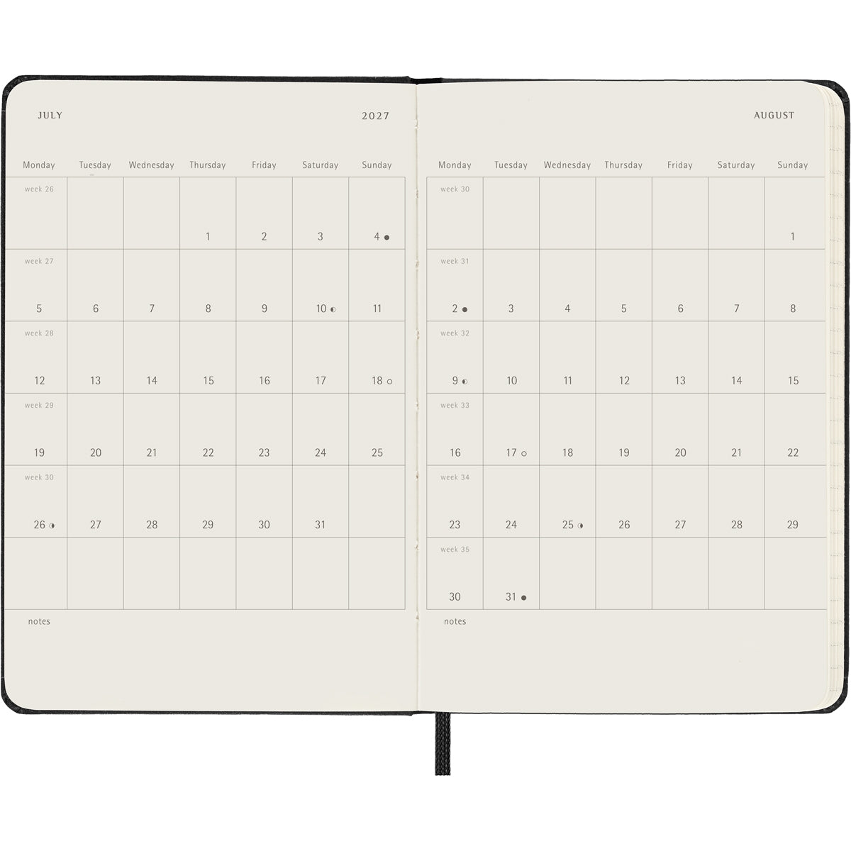 MOLESKINE 2027 WEEKLY HORIZONTAL DIARY BLACK HARD COVER