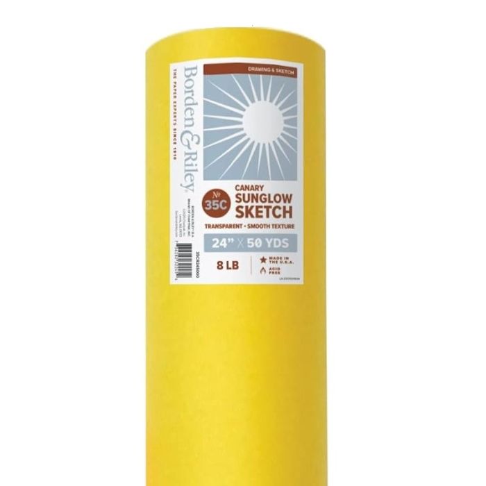 Borden & Riley Sun-Glo Yellow Tracing Paper Roll 24"x50yd