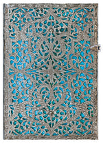 Paperblanks Hardcover Lined Notebook Silver Filigree Maya Blue Midi