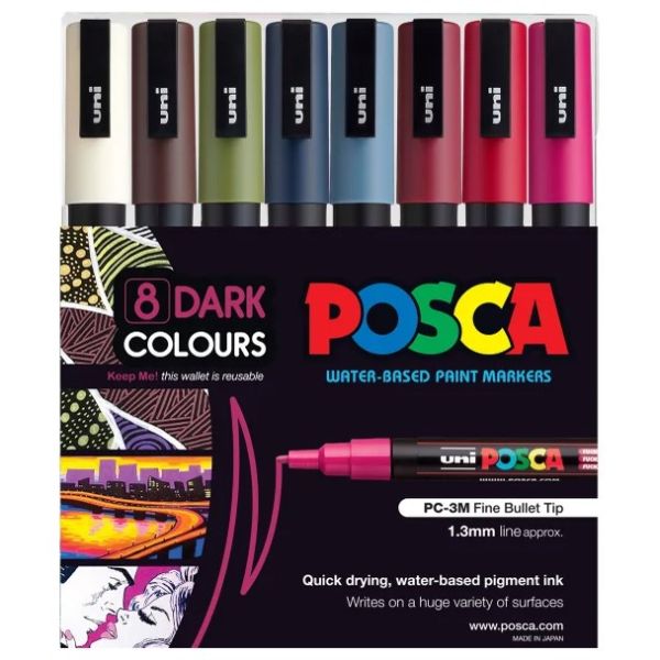 Posca Fine Bullet Tip Marker Dark Colour Set 8 SET / 1mm