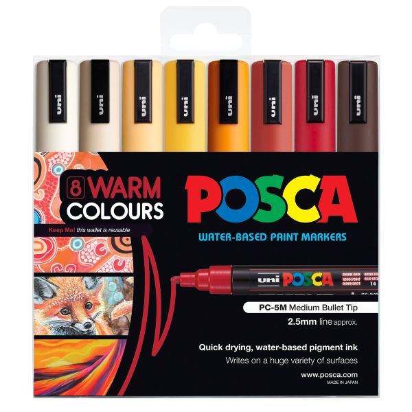 Posca Medium Bullet Tip Marker Marker Warm Colour Set 8 SET / 2.5mm