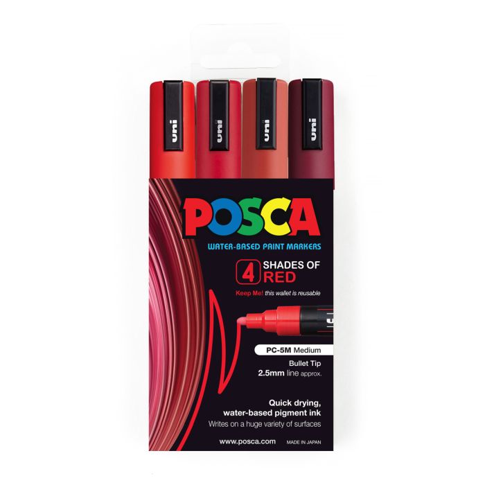POSCA MEDIUM BULLET TIP MARKER RED SHADES SET 4