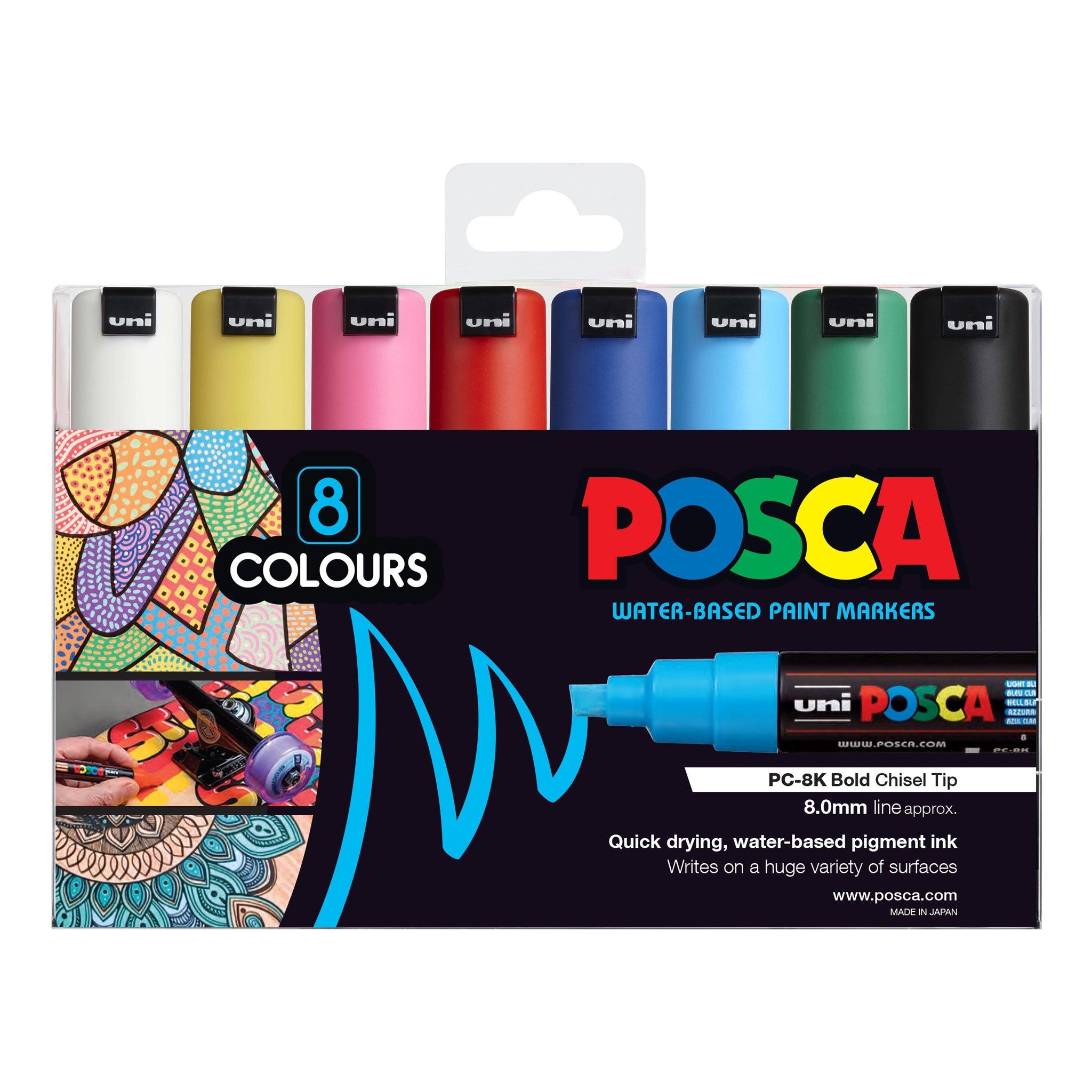 Posca Bold Chisel Tip Marker Assorted Set 8