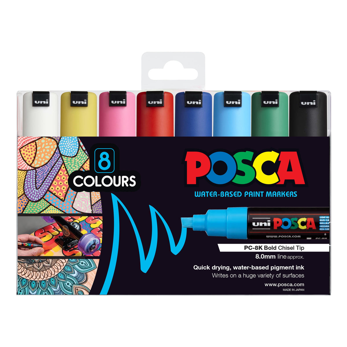 Posca Bold Chisel Tip Marker Assorted Set 8