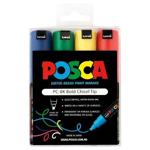 Posca Bold Chisel Tip Marker Assorted Colour Set 4 SET / 8mm