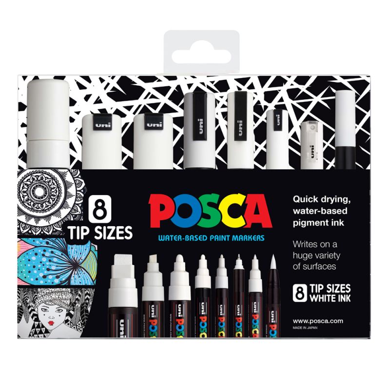 Posca Markers White Set 8 Tip Sizes SET