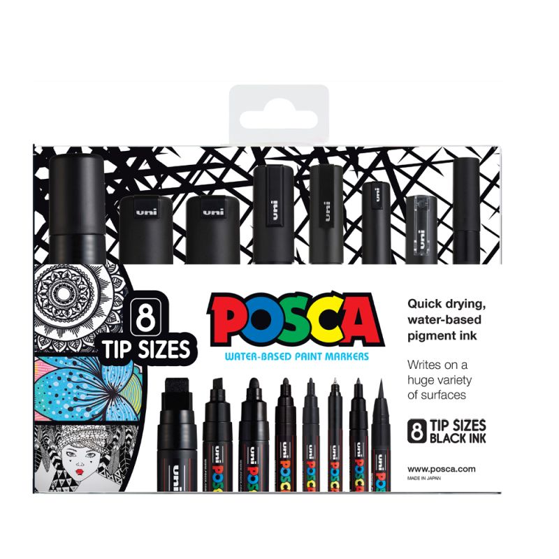Posca Markers Black Set 8 Tip Sizes SET