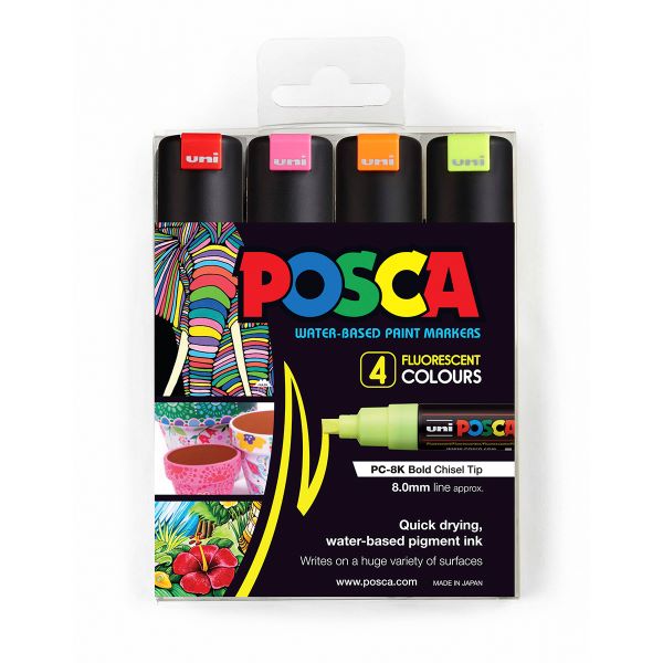 Posca Bold Chisel Tip Marker Fluoro Set 4 SET / 8mm