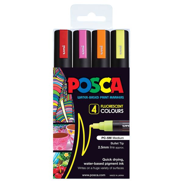 Posca Medium Bullet Tip Marker Fluoro Set 4 SET / 2.5mm