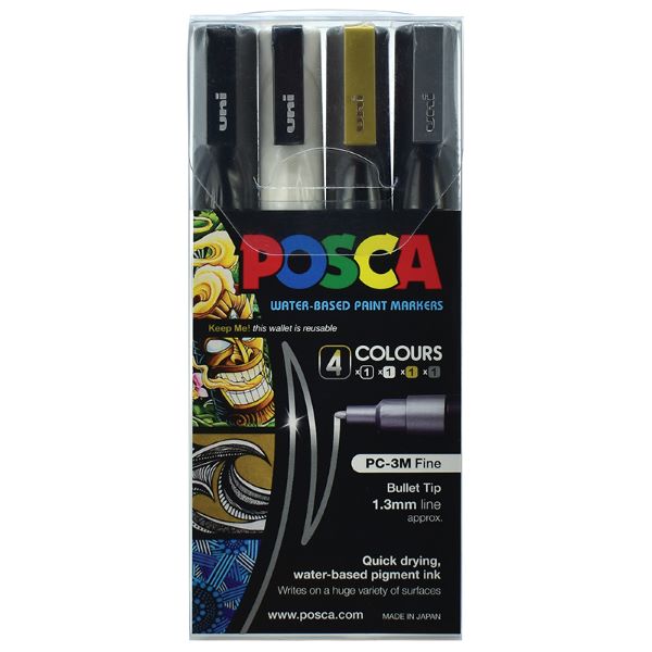 POSCA FINE BULLET TIP MARKER ASSORTED SET 4