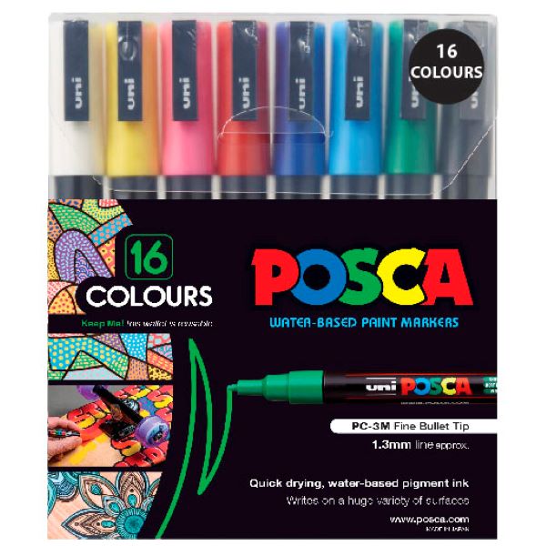 Posca Fine Bullet Tip Marker Assorted Set 16 SET / 1mm