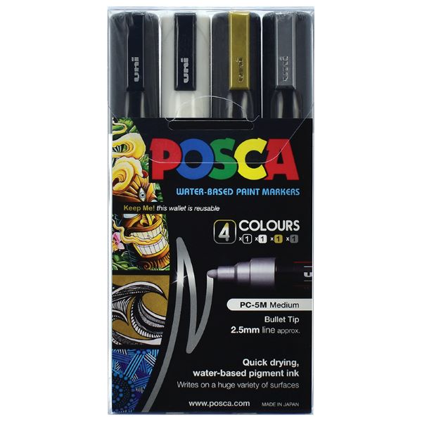 Posca Medium Bullet Tip Marker ASSORTED METALLIC SET 4