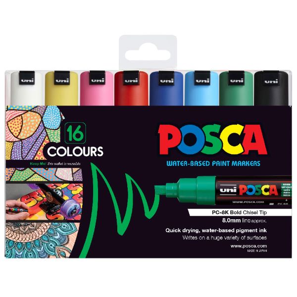 Posca Bold Chisel Tip Marker Assorted Set 16 SET / 8mm