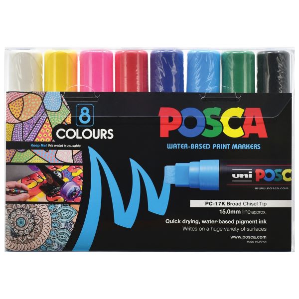 Posca Broad Chisel Tip Marker Assorted Set 8 SET / 15mm