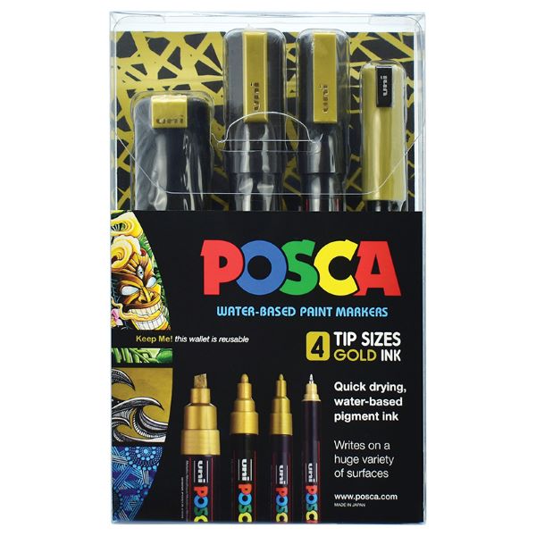 Posca Markers Gold Set 4 Tip Sizes SET
