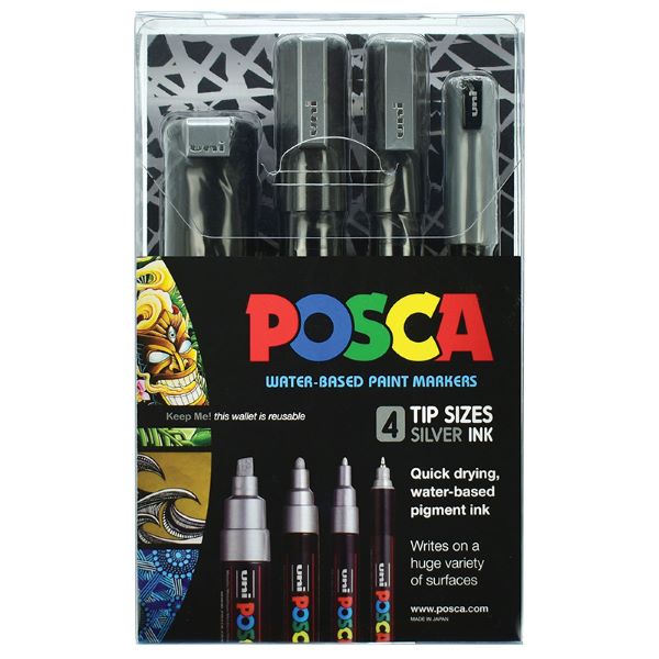 Posca Markers Silver Set 4 Tip Sizes SET