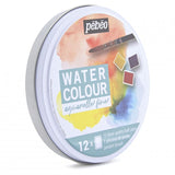 Pebeo WATERCOLOUR PAINT SET 12 ROUND METAL BOX HALF PAN