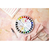 Pebeo Watercolour Paint Set ROUND METAL BOX HALF PAN 24