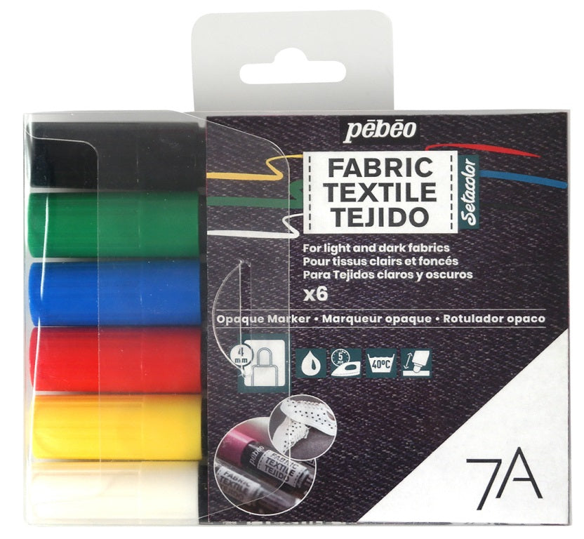 Pebeo 7A Opaque Fabric Paint Marker Assorted Set 6 SET