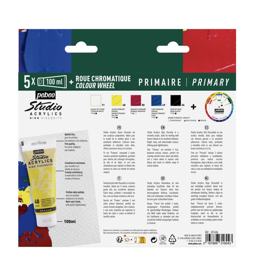 PEBEO STUDIO ACRYLIC PAINT WITH COLOUR WHEEL SET 5