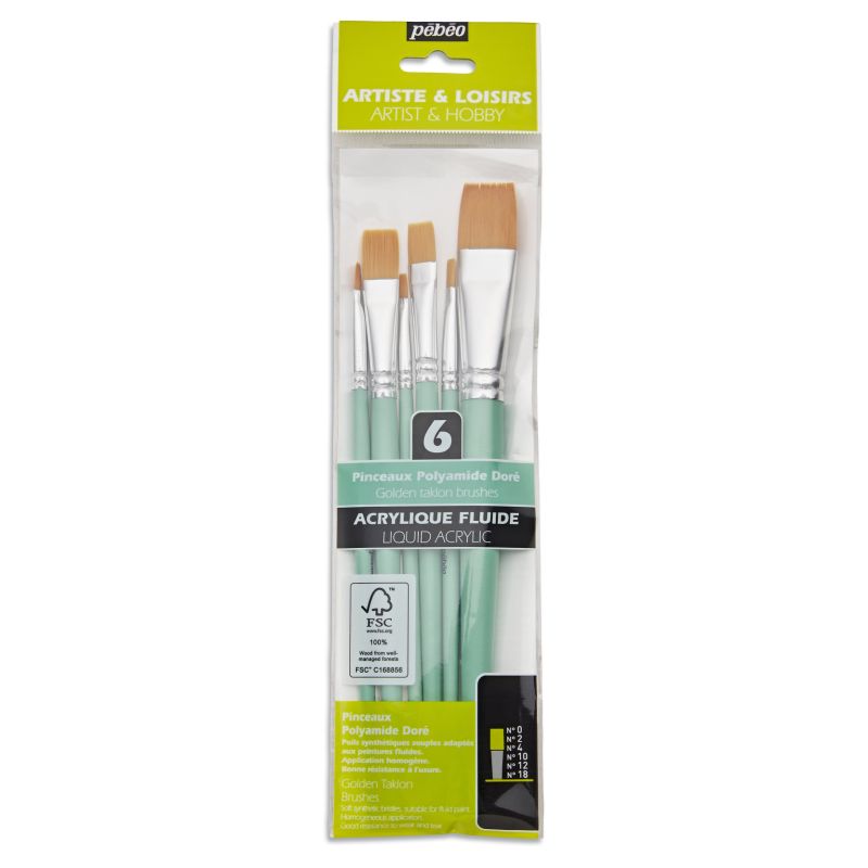 Pebeo Brush Short Flat Yellow Polyamide Set 6 SET