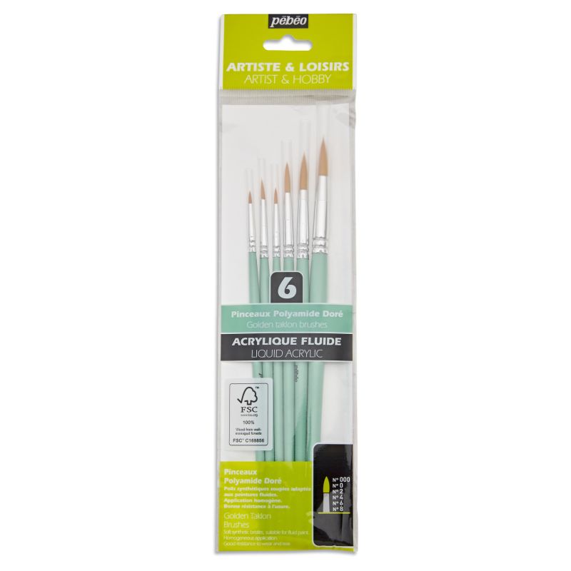 Pebeo Brush Short Round Yellow Polyamide Set 6 SET