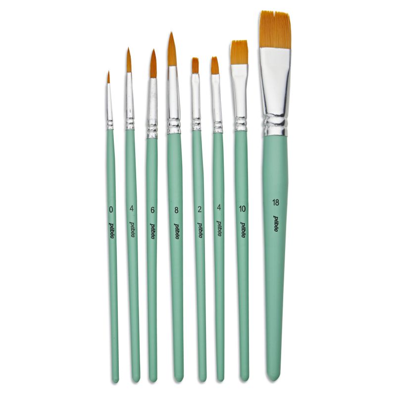 Pebeo Brush Short Round/Flat Yellow Polyamide Set 8 SET