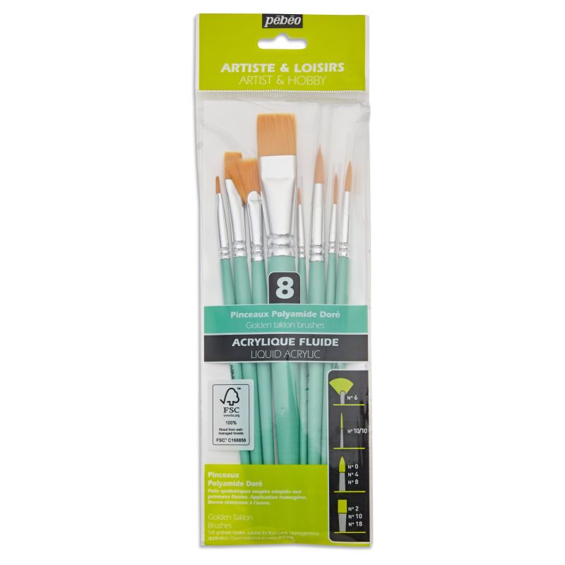 Pebeo Brush Short Assorted Yellow Polyamide Set 8 SET