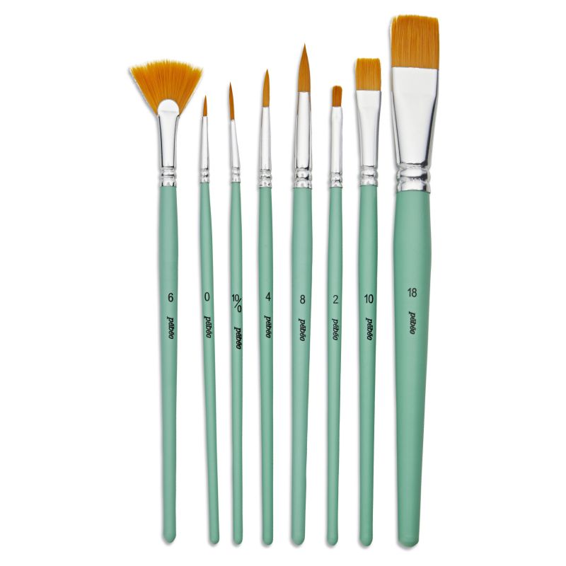 Pebeo Brush Short Assorted Yellow Polyamide Set 8 SET